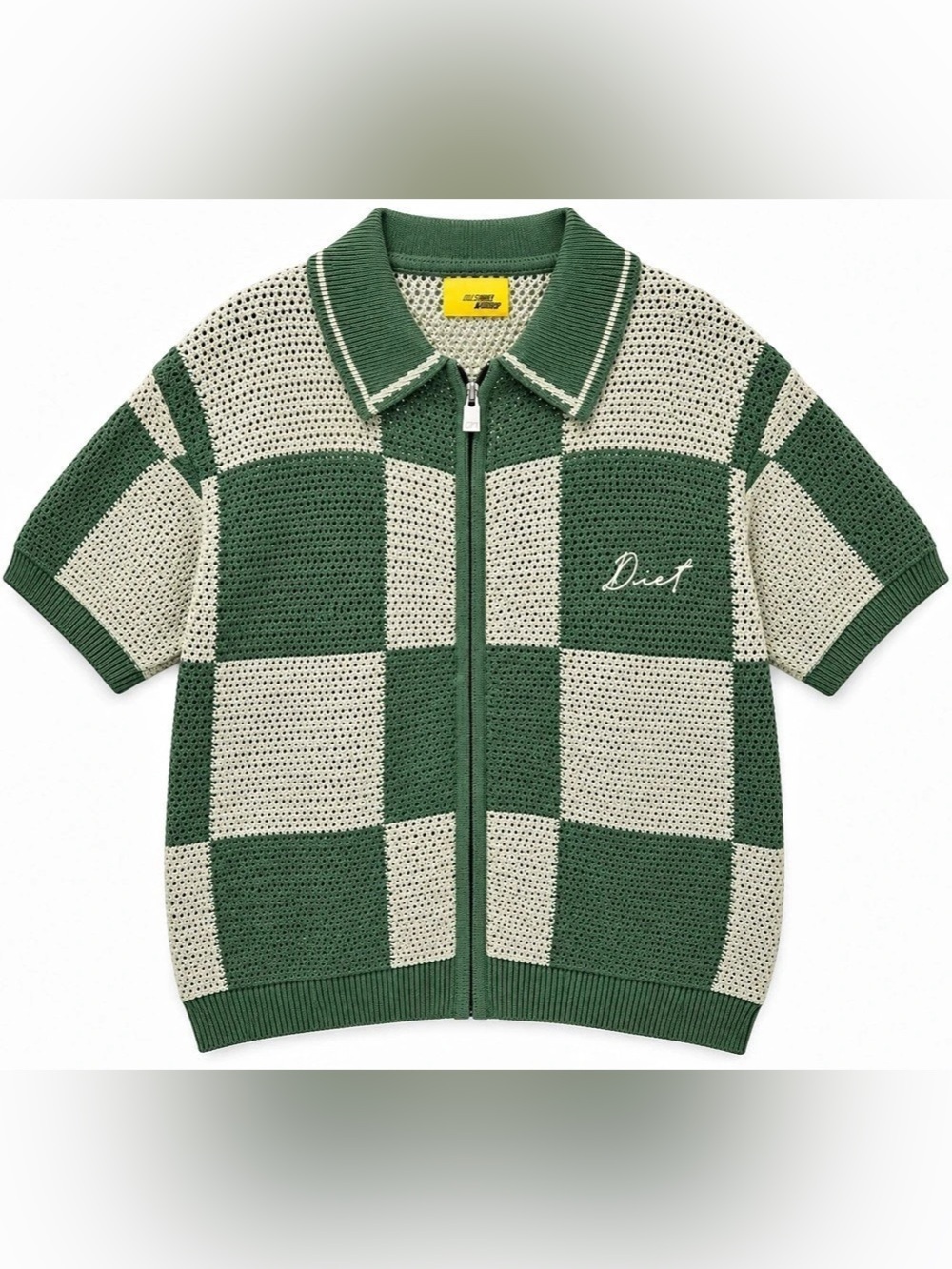 Diet Starts Monday Checkered Cotton Polo Shirt in Green & Cream Size Large new